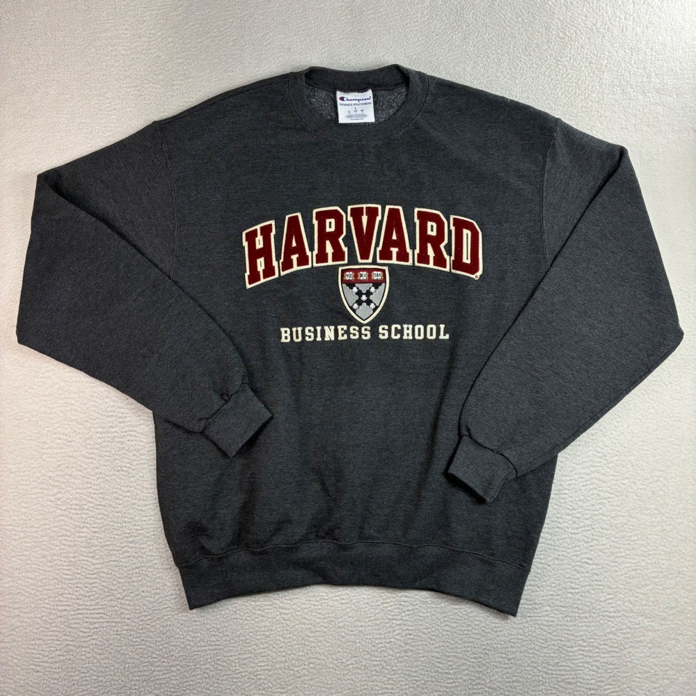 Champion Harvard Business School Crewneck Sweatshirt Men L Gray Embroidered Y2K